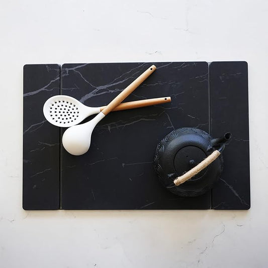 Selegna Collapsible Stone Drying Mat for Kitchen Counter – Tri-Panel Dish Drying Mat Made from Diatomaceous Earth | Quick Dry Diatomite Mat for Sink, Countertop & Dishes (Charcoal)