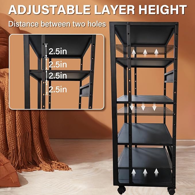5-Tier AV Media Stand with Wheels, Media Console Cabinet With Adjustable Shelves, Metal Audio Rack, Mobile Game Console Stand, Stereo Audio Cabinet For Record Player, Dvd, TV Box