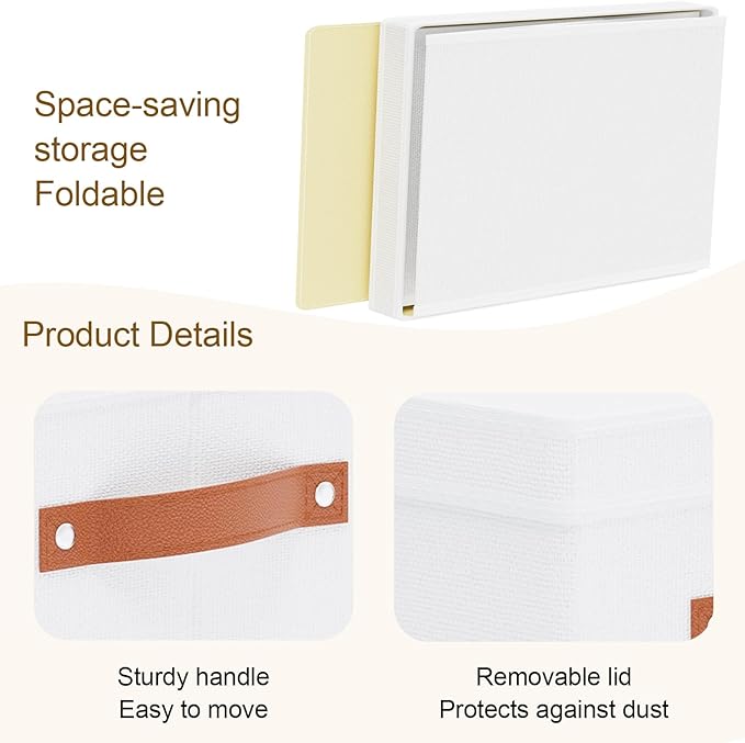 3 Pack Storage Boxes with Lids, Storage Baskets for Shelves, Decorative Linen Closet Organizers with Handles, White, 16.5 x 11.8 x 10.2 Inch