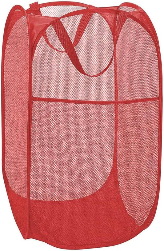 BATTOO Deluxe Strong Mesh Pop up Laundry Hamper Basket with Side Pocket for Laundry Room, Bathroom, Kids Room, College Dorm or Travel Red