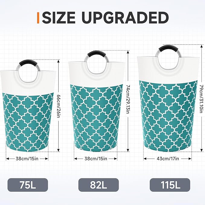 Fabspace Large Laundry Basket Laundry Hamper Bag Washing Bin Clothes Bag Collapsible Tall With Handles Waterproof Travel Bathroom College Essentials Storage For College Dorm, Family (Green)115L
