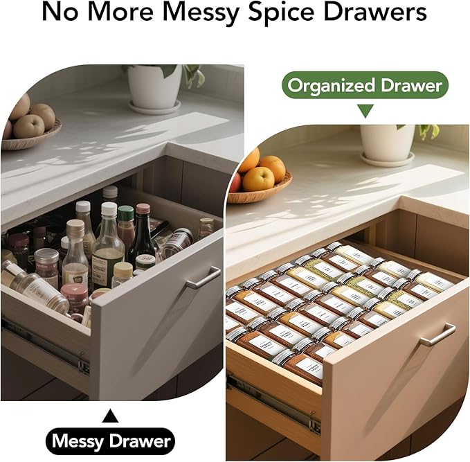 Expandable Drawer Spice Organizer, Thickened Plastic 3-Tier Spice Rack for Kitchen Drawers (11"–22"), Non-Slip & Easy to Clean, Keeps Spices Visible, Neat & Easy to Grab (Jars Not Included) GR