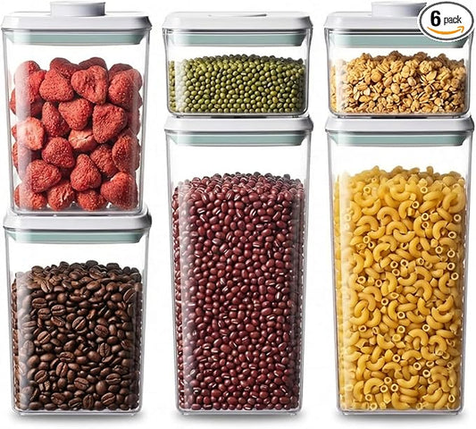 Pop Airtight Food Storage Containers with Lids Stackable Containers for Kitchen Pantry Organization Ideal for Cereal Snacks Flour Sugar Coffee and Spaghetti (gray, 6 pcs)