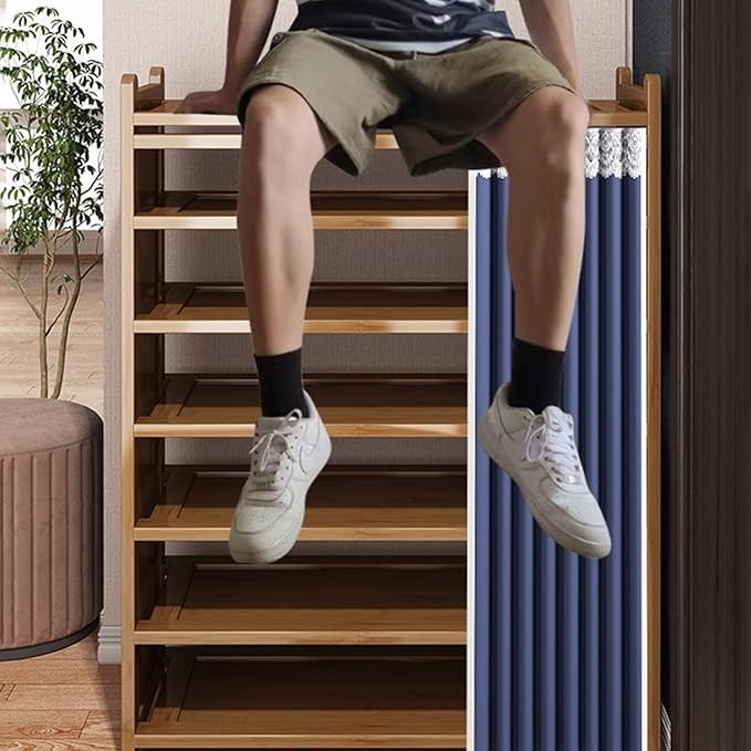 5 Tier Shoe Rack Bamboo Shoe Shelf Storage Organizer Shoe Stand for Closet, Entryway, Hallway, Bathroom and Living Room, Natural