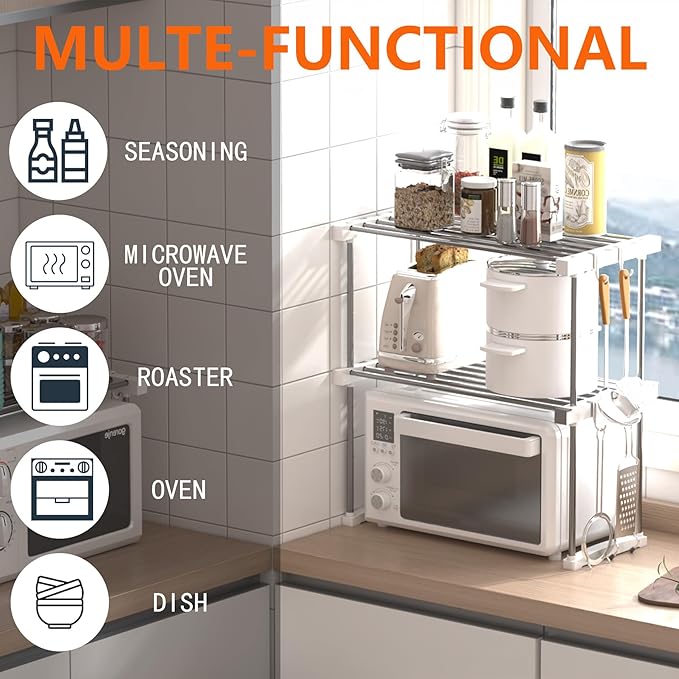 BLULEE Dual-Adjustable Cabinet Organizer Shelf,Expandable Width & Height Stackable Spice Rack with Snap-Lock,2-Tier Kitchen Organization and Storage for Under Sink,Countertop,Pantry,White,2Pack