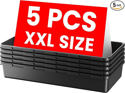 A-LuGei【XX-Large Size【5 Pcs】 Tool Box Organizer Tray Divider【Single Size】 Black Plastic Desk Drawer Organizer Garage Organization for Wrench Plier Hammer Bit Socket Extension Screwdriver Bolt Hex key