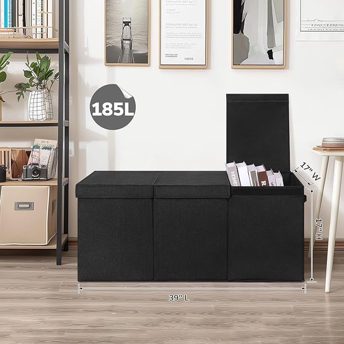 INDRESSME 185L Extra Large Toy Box, Toy Storage Organizer Collapsible Storage Bins with Lids Toy Chest for Playroom, Living Room, Toy Baskets Storage Kids, Boys Girls 39" x 17" x 17" (Black)