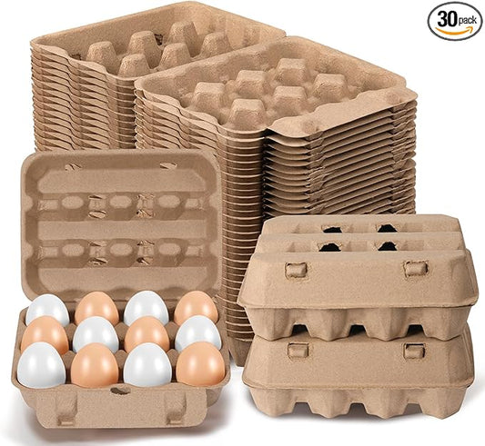 30 Pack Egg Cartons, 3x4 Style Reusable Natural Paper Pulp Egg Cartons Cheap Bulk, Sturdy Egg Holder for Fridge, Empty Containers for Fresh Chicken Eggs