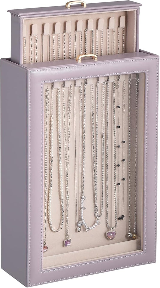 Lolalet Necklace Organizer Box, Jewelry Storage Box with Clear Window for Necklaces Bracelets, Tangle-Free Necklace Display Case for Women Girls, Mothers Day Gift