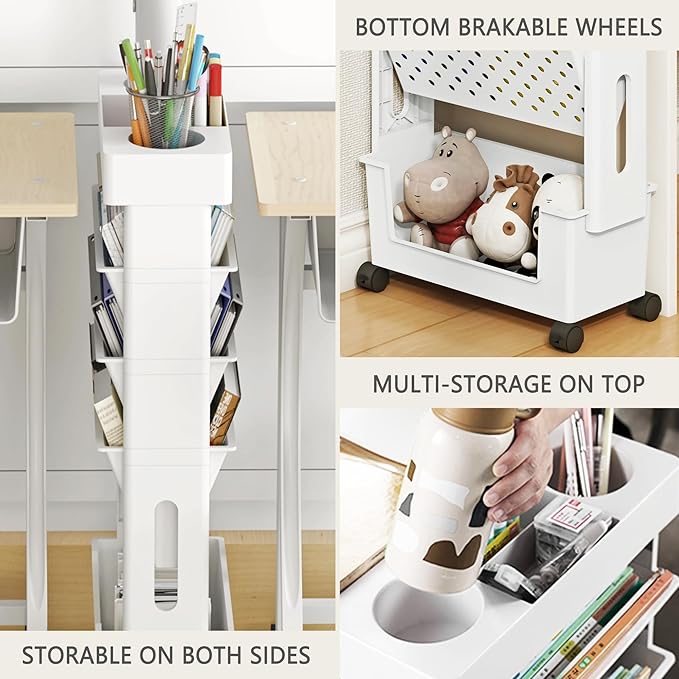 5-Tier Mobile Bookshelf, Rolling Bookcase Book Storage Rack, Movable File Folder Organizer Cart with Wheels for Home Study Office Living Room Classroom, Gray