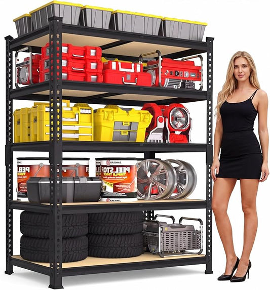 PrimeZone 36" x 16" x 72" Heavy Duty Storage Shelves - 5 Tier Adjustable Garage Storage Shelving, Metal Storage Utility Rack Shelf Unit for Warehouse Pantry Closet Kitchen, Black