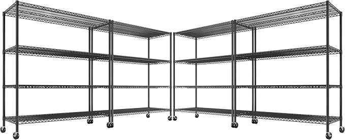 75.6" H Storage Shelves 2500LBS Garage_shelving with Wheels Metal_Shelving Heavy Duty Wire Shelves-Storage Rack Adjustable Pantry Shelf Commercial-Shelving-Kitchen,Garage,55.5''W X 24" D (Pack of 4)