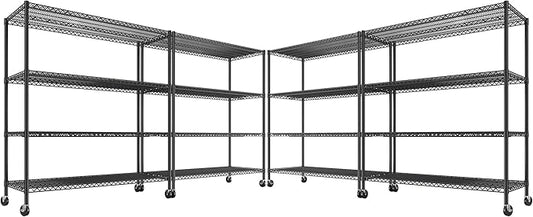 75.6" H Storage Shelves 2500LBS Garage_shelving with Wheels Metal_Shelving Heavy Duty Wire Shelves-Storage Rack Adjustable Pantry Shelf Commercial-Shelving-Kitchen,Garage,55.5''W X 24" D (Pack of 4)