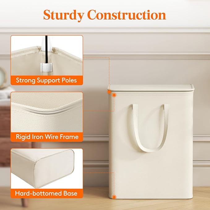 Lifewit 50L Slim Laundry Hamper, Small Laundry Basket with Lid, Dirty Narrow Collapsible Clothes Storage with Easy Carry Extended Handles, Tall Hampers for Bedroom Laundry Room, White, 2 Packs