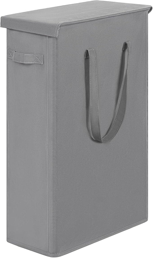 Chrislley 60L Slim Laundry Hamper with Lid Narrow Laundry Basket with Handle Upgrade Foldable Dirty Clothes Hamper Portable Skinny Hamper Organizer Storage Bins (25.6 inches, grey)
