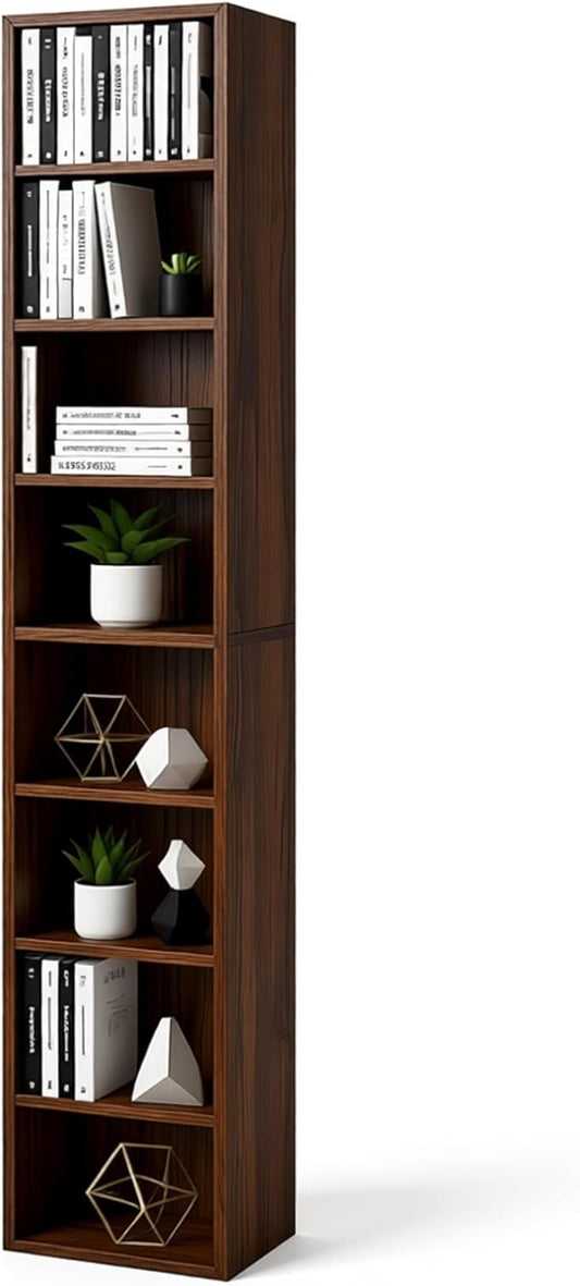 8-Cube Storage Organizer Bookcase, White, Tall Narrow Bookshelf for Home Office (Retro Brown)