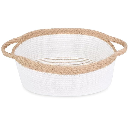 ABenkle Small Basket with Handles - Decorative Durable Rope Woven Storage Bin Shelf Storage Organizer Cube, Easter Baby Gift Basket, 12"x8"x5"