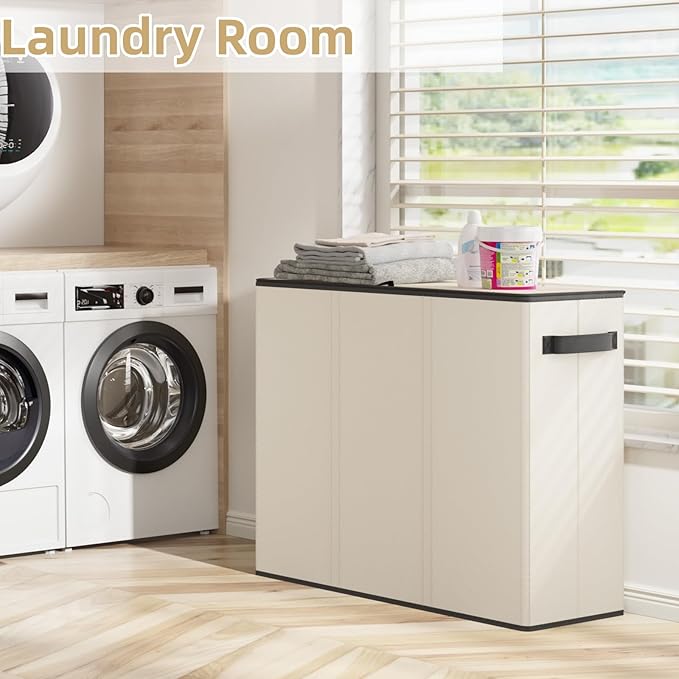 Optish 180L Laundry Hamper 3 Section, Large Laundry Basket with Lid, Laundry Basket Organizer with Handles, White Divided Laundry Baskets, Clothes Hampers for Laundry, Bedroom, Bathroom