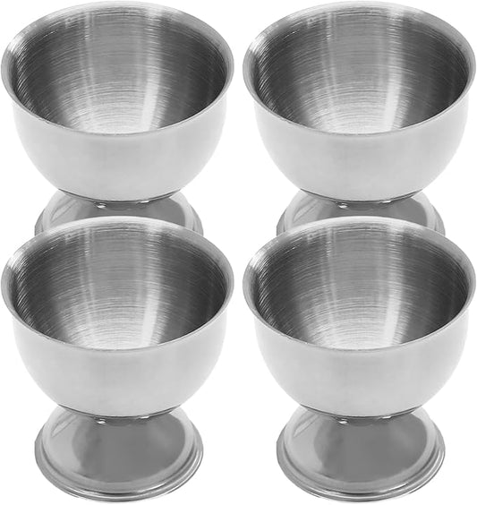 Bonsicoky 4 Pcs Silver Egg Cups - Stainless Steel Holder - Tray Kitchen Tool for Soft & Hard Boiled Eggs