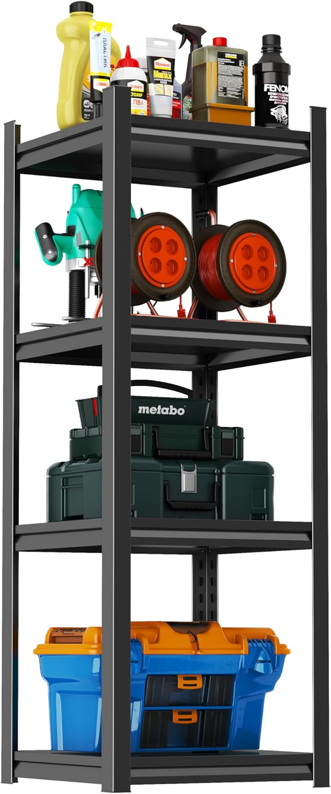 16''D*16W'' Garage Shelving Metal Garage Shelf Unit 4-Tier Storage Shelves Heavy Duty Shelf Organizer Industrial Shelves for Warehouse Basement Kitchen Pantry Commercial, Black