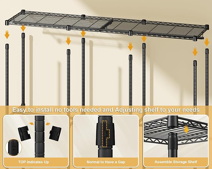 ULIFHOME E14C Pro Heavy Duty Closet Organizer System，Freestanding Clothing Racks for Hanging Clothes，Adjustable Garment Rack 70.1"W × 16.6"D × 76.4"H Hold 960 lbs，Black Rack with Black Dustproof Cover