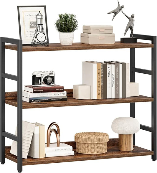 NUMENN Wide Bookshelf, 3 Tier Bookshelves, Home Office Bookcase Shelf Storage Organizer, Free Standing Storage Shelving Unit for Bedroom, Living Room and Home Office, Vintage