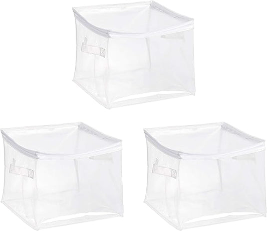 Amazon Basics Clear Zippered Storage Bags for Closet Organization, Stackable Clothing and Linen Storage Containers, 3-Pack