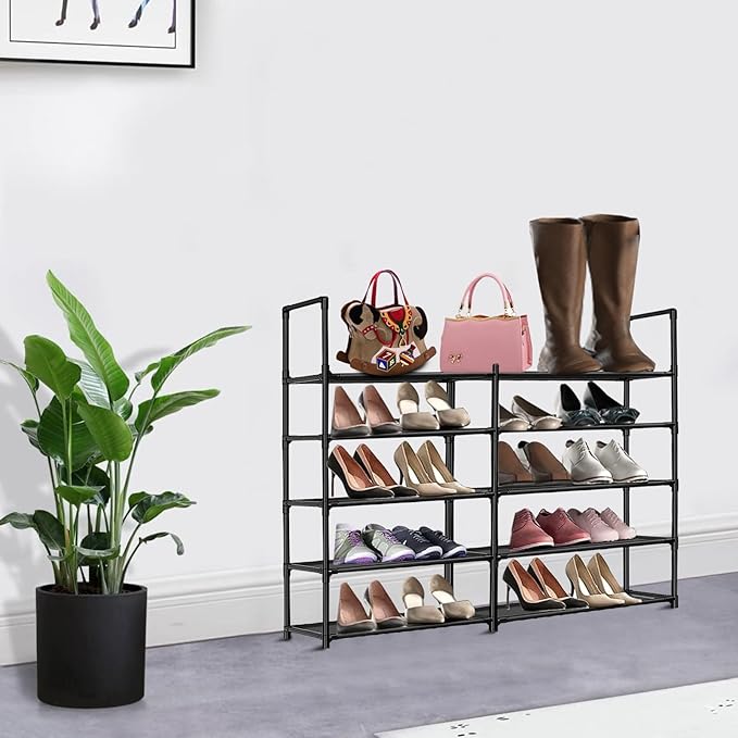 10-Tier Shoe Rack,Space Saving Shoe Storage Tall Shoe Rack Organiser Shelf Non-Woven Fabric Shoe Tower for Closet Entryway Hallway Quick Assembly No Tools Required