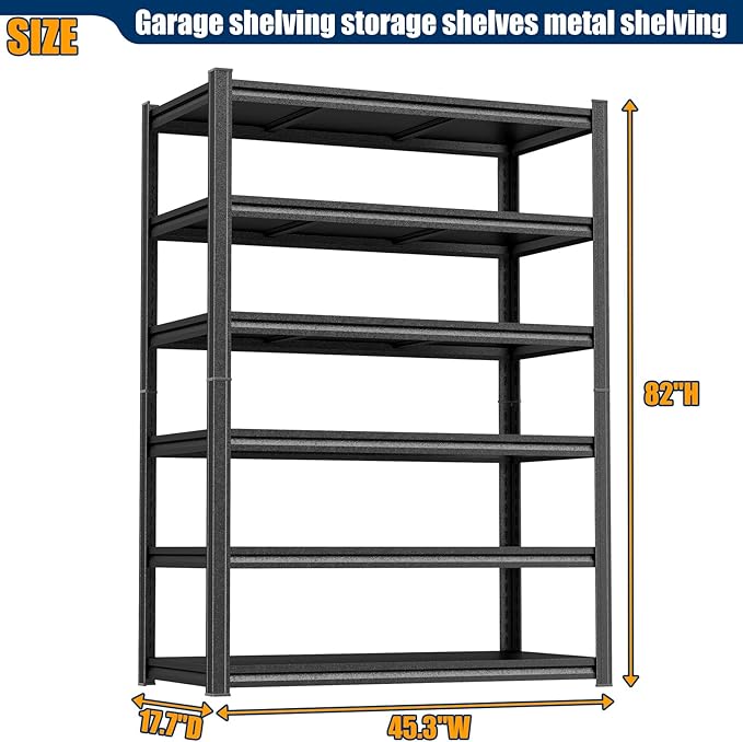 82"H-45"W Garage Shelving Unit meta1 Storage Shelves heavy duty 3000LBS meta1 shelf adjustable storage rack for Basement, Warehouse, Pantry, Closet, Kitchen 82" H x 45.3" W x 17.7" D, Black