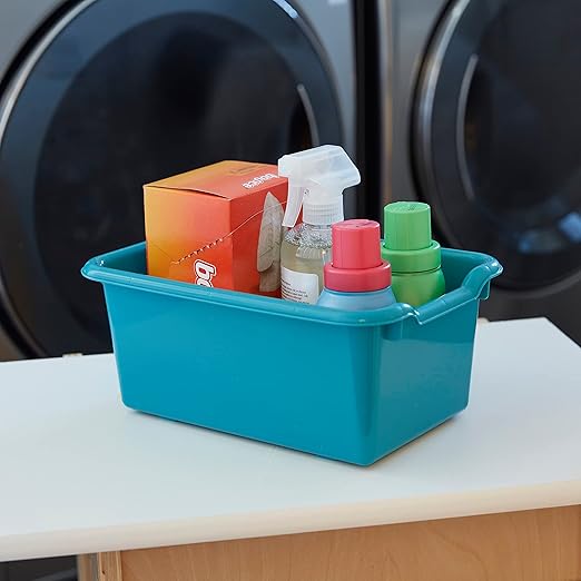 ECR4Kids Scoop Front Storage Bin, Multipurpose Organization, Turquoise, 5-Piece