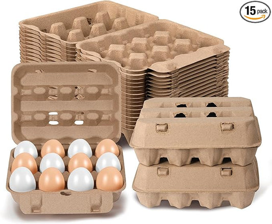 15 Pack Egg Cartons, 3x4 Style Reusable Natural Paper Pulp Egg Cartons Cheap Bulk, Sturdy Egg Holder for Fridge, Empty Containers for Fresh Chicken Eggs
