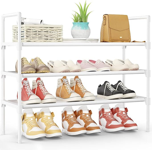 Kitsure Shoe Rack - 3-Tier Shoe Organizer, Shoe Rack for Closet, Entryway, Bedroom, Easy- Assembly Storage Shelf with Side Handles, 27.6" Wide - 3 Tiers, White