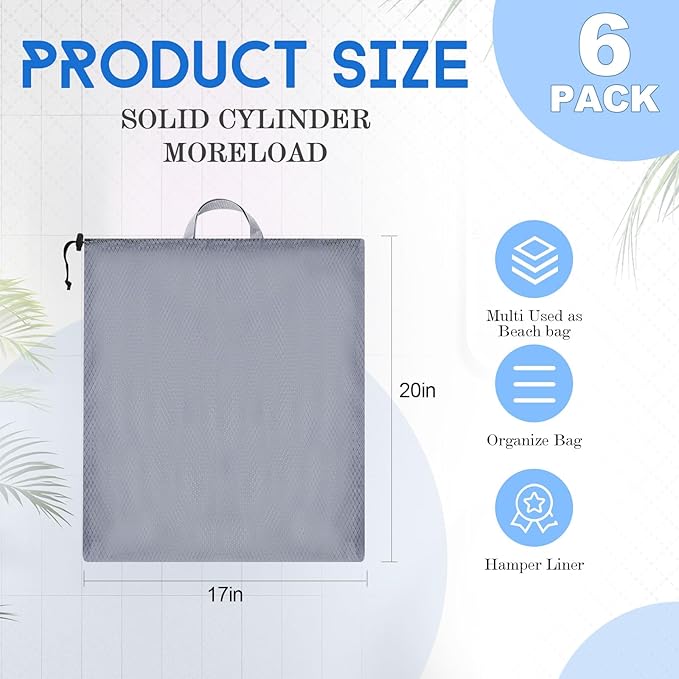 6 Pack 20 x 17 Inches Blue Soft Mesh Laundry Bag with Handles Machine Washable Secure Drawstring Closure Large Sturdy Mesh Net Laundry for College Travel Dorm Laundromat
