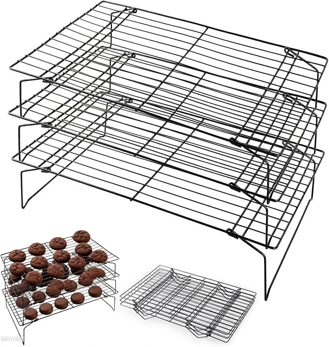 4-Tier Collapsible Cooling Racks, Detachable Wire Cooling Rack Stackable Drying Rack for Cookie Bread Pizza Baking (3Tier)