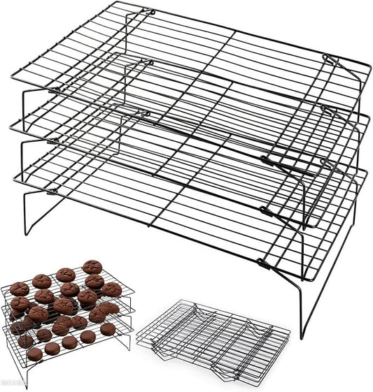 4-Tier Collapsible Cooling Racks, Detachable Wire Cooling Rack Stackable Drying Rack for Cookie Bread Pizza Baking (3Tier)