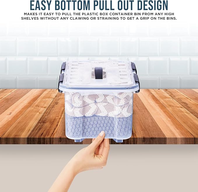 Lifemaster Stackable Storage Box Set - 6 Pieces 12 Quarts Multi-purpose, Space-Efficient Stackable Storage Boxes with Nestable Design, Secure Latches, Easy-Move Wheels & Pull-Out Base - Clear