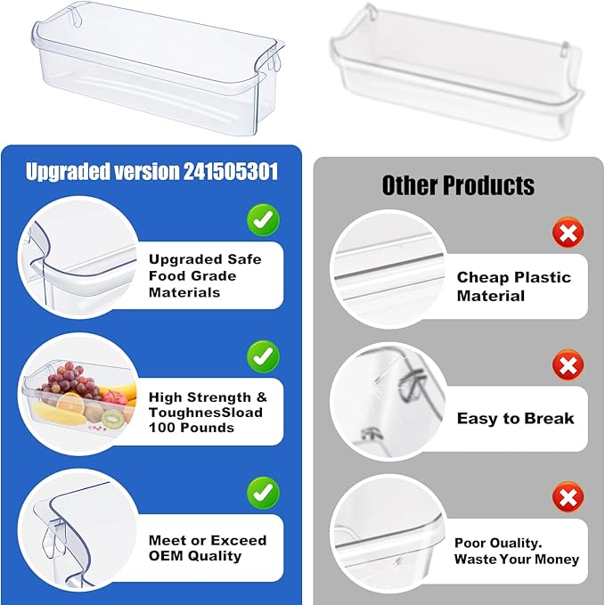241505301 Refrigerator Door Shelf Bin Replacement 16.5Width x 4.8Depth 2 Liter Compatible with Frigidaire Kenmore PS976745 1056476 AP3769131 241505300 FGHC2331PF FGSC2335T