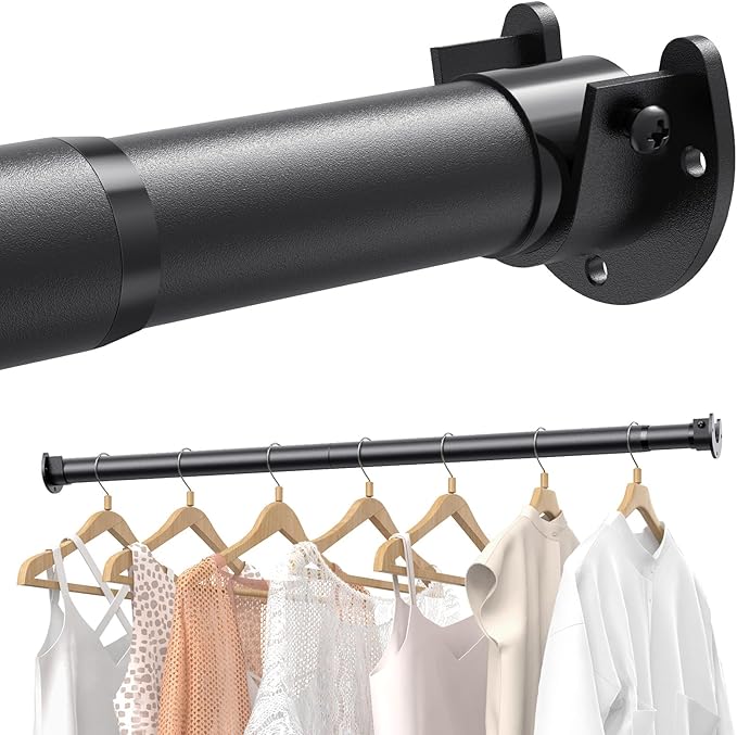 Supforce Closet Rods for Hanging Clothes, 17 to 54 Inches Stepless Adjustable Metal Closet Rod, 1.3 Inches Heavy Duty Clothes Hanging Rod for Closet Wardrobes Laundry RV, Black