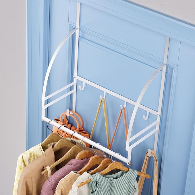 Kaiferty Over The Door Clothes Hanger Drying Rack, Over Door Drying Rack Hooks for Hanging Towels, Coats & Clothes, Door Hanger Organizer Storage for Bathroom Bedroom Laundry Dorms Washroom (White)