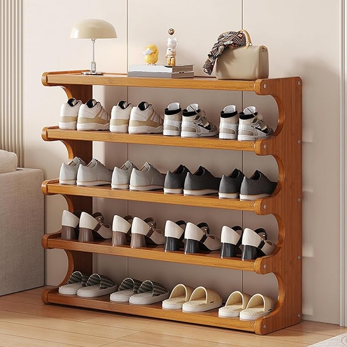 KNERS Bamboo Shoe Rack, Multi-Layer Space-Saving Shoe Organizer for Entryway, Bedroom or Living Room, Stable & Easy to Install, 3-Tier / 5-Tier / 6-Tier Options (5 Layer - 70cm)