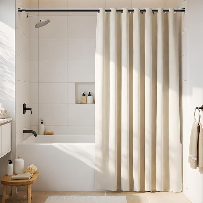 Tension Curtain Rod for Window 30 to 64 Inch 7/8" Diameter Adjustable Spring Loaded Curtain Rods No Drilling Black Tension Rods for Doorway Closet Door Kitchen Bathroom