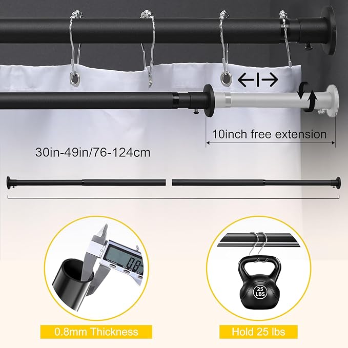 Closet Rod, 30 to 49 inch Adjustable Closet Rods for Hanging Clothes,Closet Rod Extender Closet Organizer,Heavy Duty Closet Bar for Wardrobes and Laundry,Drilling Installation