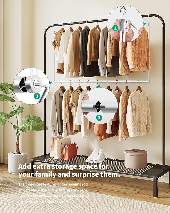 BaiNong Adjustable Closet Hanging Rod Heavy Duty 44'' Silver (Silver, 44 Inch)