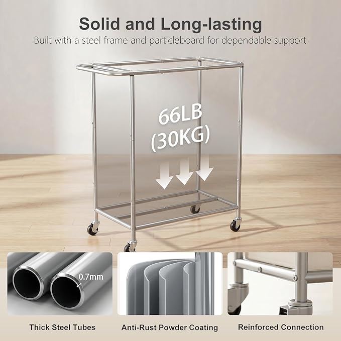 Heybly 3-Section Laundry Sorter Hamper,Rolling Laundry Hamper with Removable Bags – Heavy-Duty Laundry Sorter Cart with Wheels for Dirty Clothes, 40.2 x 15.4 x 33.1 Inches HLH024P03