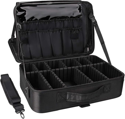 Relavel Travel Makeup Train Case Cosmetic Case Organizer Portable Artist Storage Bag with Adjustable Dividers for Cosmetics Makeup Brushes Toiletry Jewelry Digital Accessories