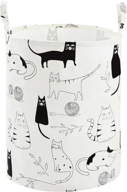 Baby Laundry Basket with Long Handles, 63L Collapsible Kids Laundry Hamper, Toy Storage Basket for Nursery, Bedroom Decor for Girls and Boys (Cartoon Cat)