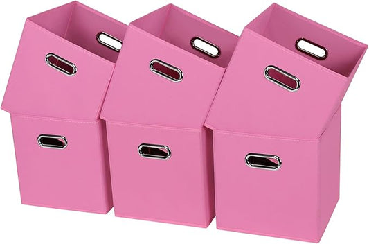 Black Fabric Cubby Storage Bins,13x13x13 Inches ,Cube Organizer Bin Foldable Storage Boxes with Dual Handles Fabric Organizer Box and collapsible Storage basket,Set of 6,Pink