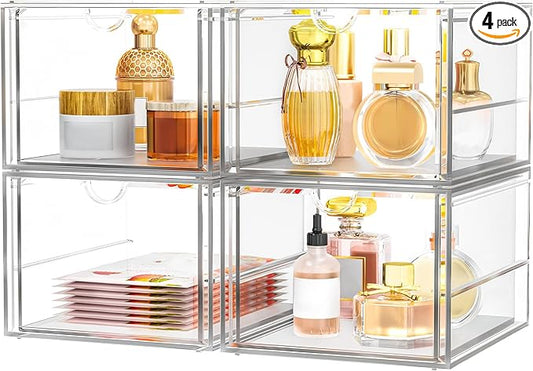 caktraie Versatile Acrylic Makeup Organizer, Drawer Organizer - Transparent Desktop Storage for Cosmetics, Office Supplies & More - Clear Organizer for Home & Office Use