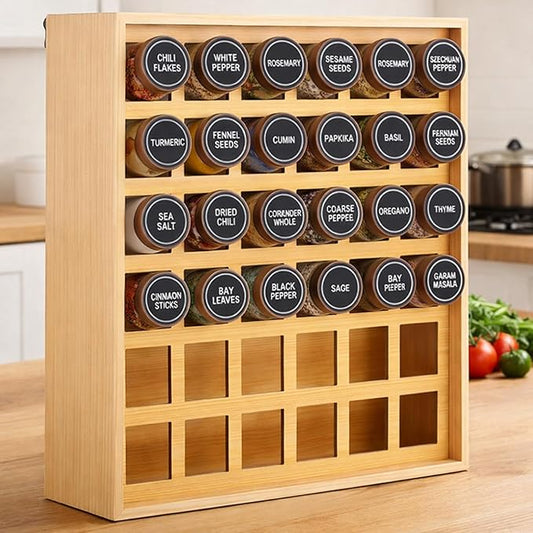 Novabright 36 Grids Bamboo Spice Rack Organizer, Wooden Spice Rack Wall Mount with Square Compartments, Wood Hanging Shelf for 4 oz Glass Jar Drawer Cabinet Kitchen Countertop Wall