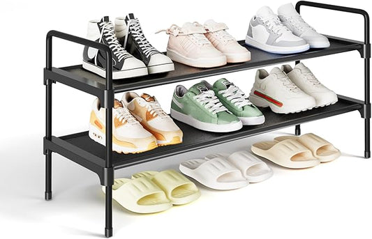 Kitsure Shoe Rack for Closet, Shoe Organizer for Front Door Entrance, Stackable Shoe Shelf, Detachable Closet Organizers and Storage, 27.4" Wide - 2 Tiers, Black